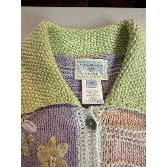 Susan Bristol Women's Spring Floral Knit Sweater Vest Pastel Purple Peach Medium - Picture 4 of 8